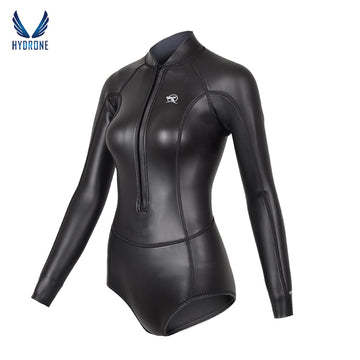 Spring Suit Women‘s Freediving Wetsuit 2mm Neoprene Long Sleeve Front Zipper Bikini Bodysuit | SaveOcean